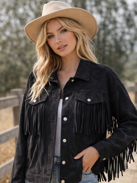 JODIFL Jackets & Blazers - Jodifl Fringe Jacket - Boho Western Faux Suede Shacket